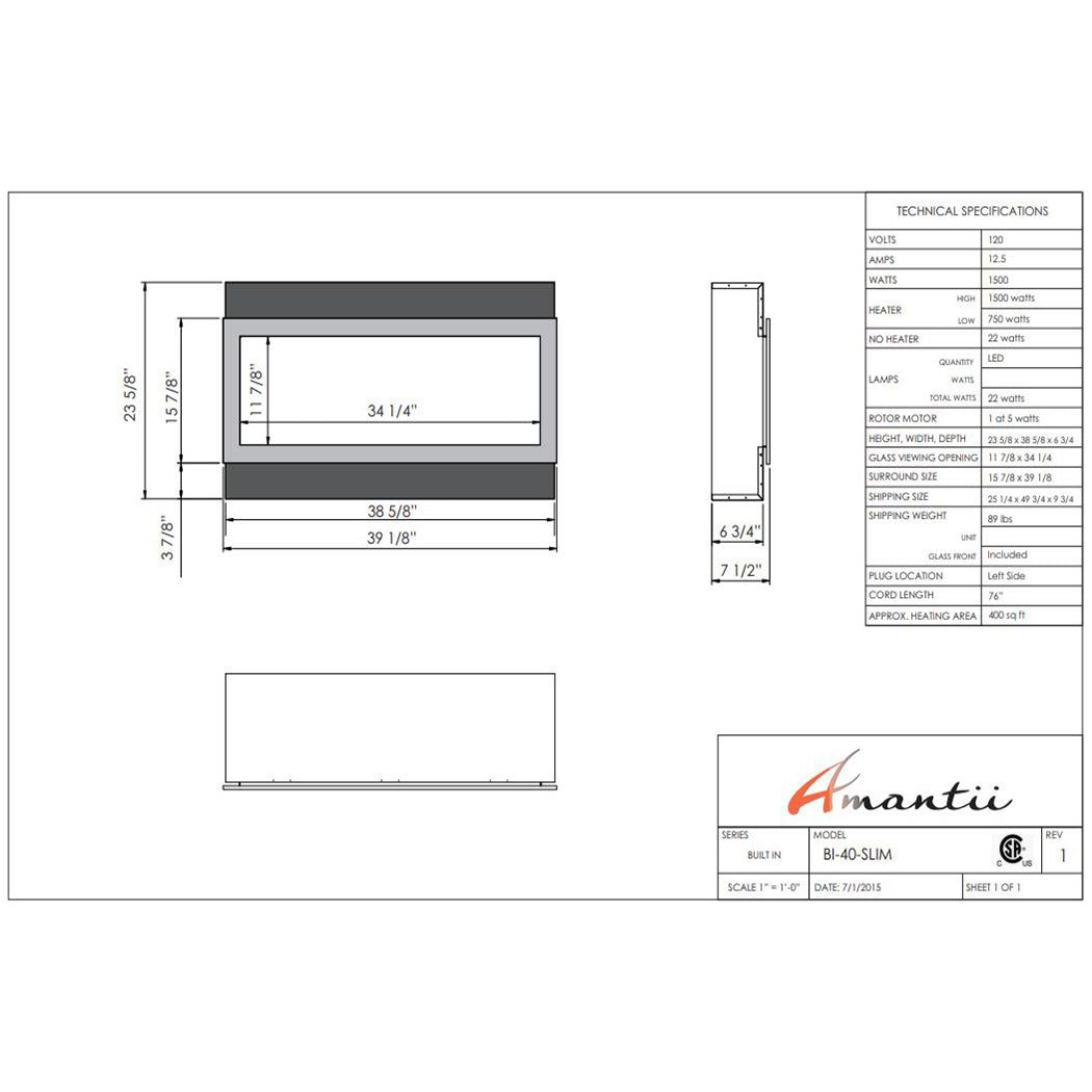 Amantii Panorama 40-inch Slim Built-in Indoor/Outdoor Linear Electric Fireplace