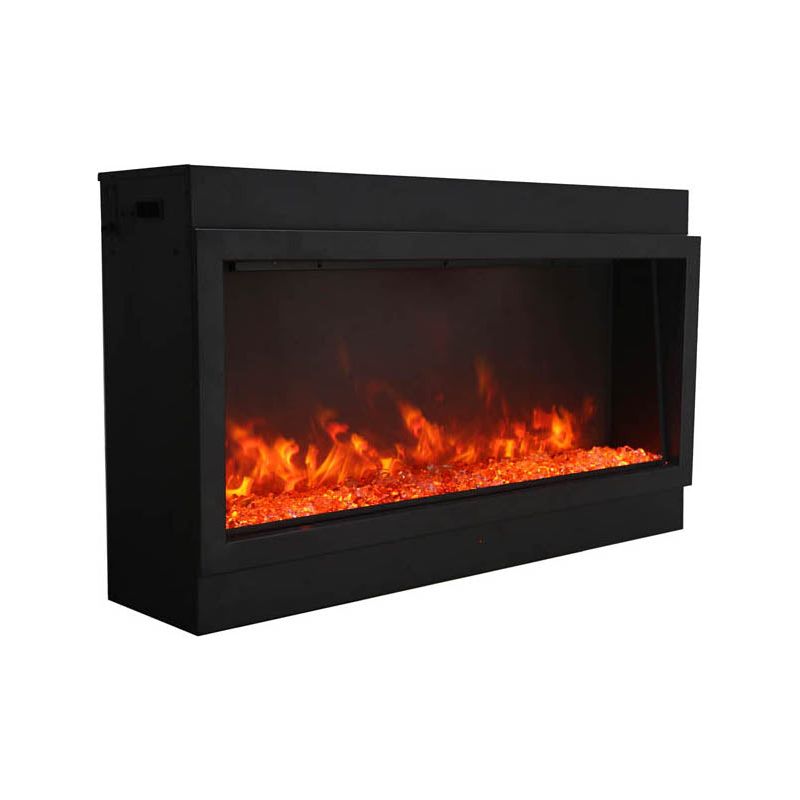 Amantii Panorama 50-inch Built-in Tall & Deep Indoor/Outdoor Linear Electric Fireplace FRONT AND SIDE VIEW