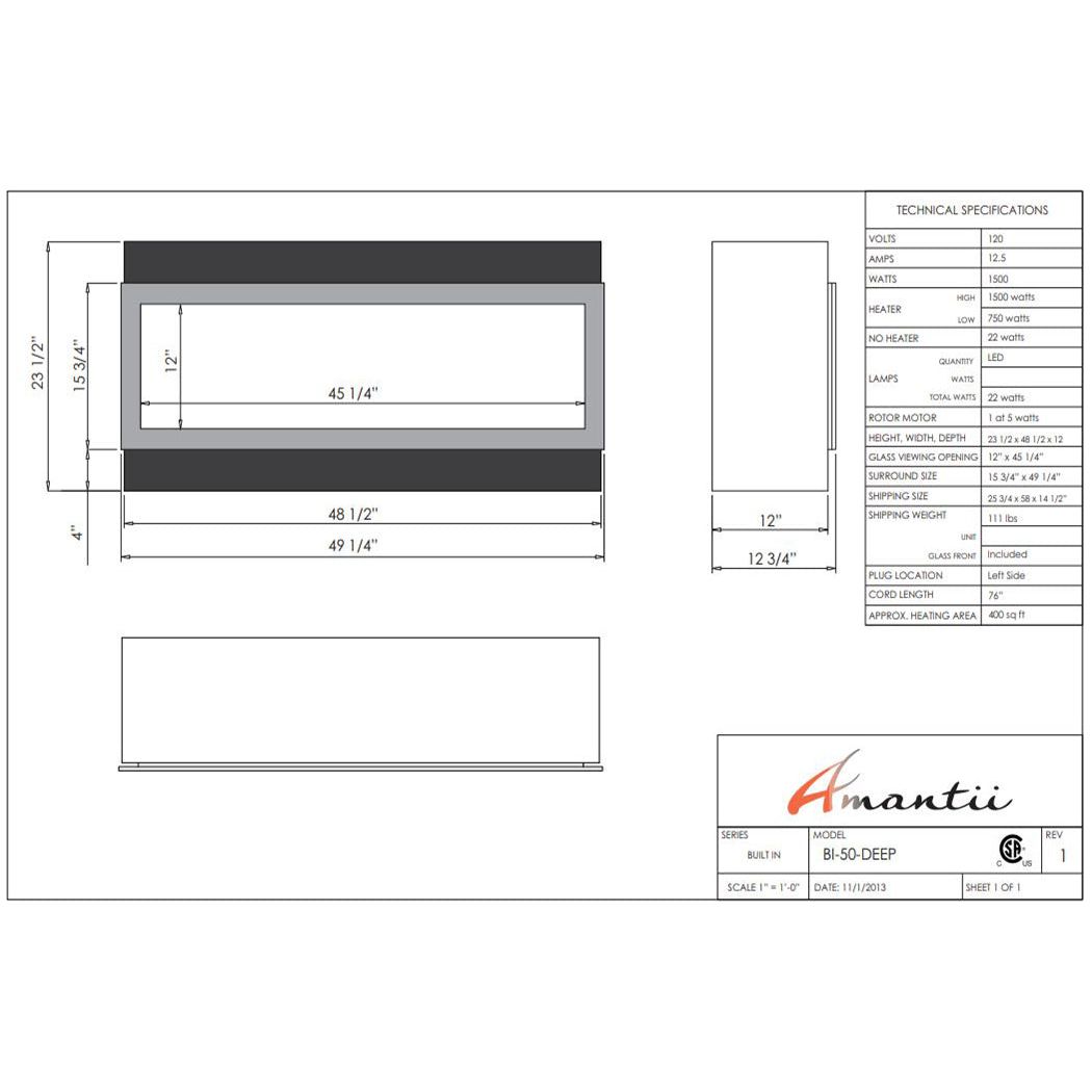 Amantii Panorama 50-inch Deep Built-in Indoor/Outdoor Linear Electric Fireplace