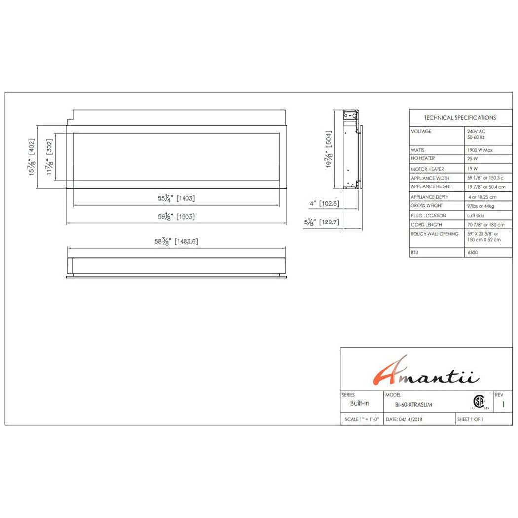 Amantii Panorama 60 inch Extra Slim Built-in Indoor/Outdoor Linear Electric Fireplace