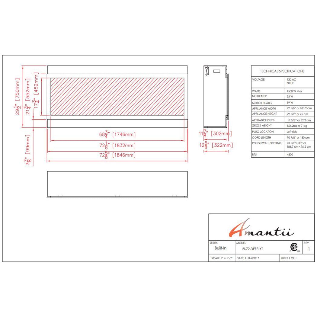Amantii Panorama 72-inch Built-in Tall & Deep Indoor/Outdoor Linear Electric Fireplace