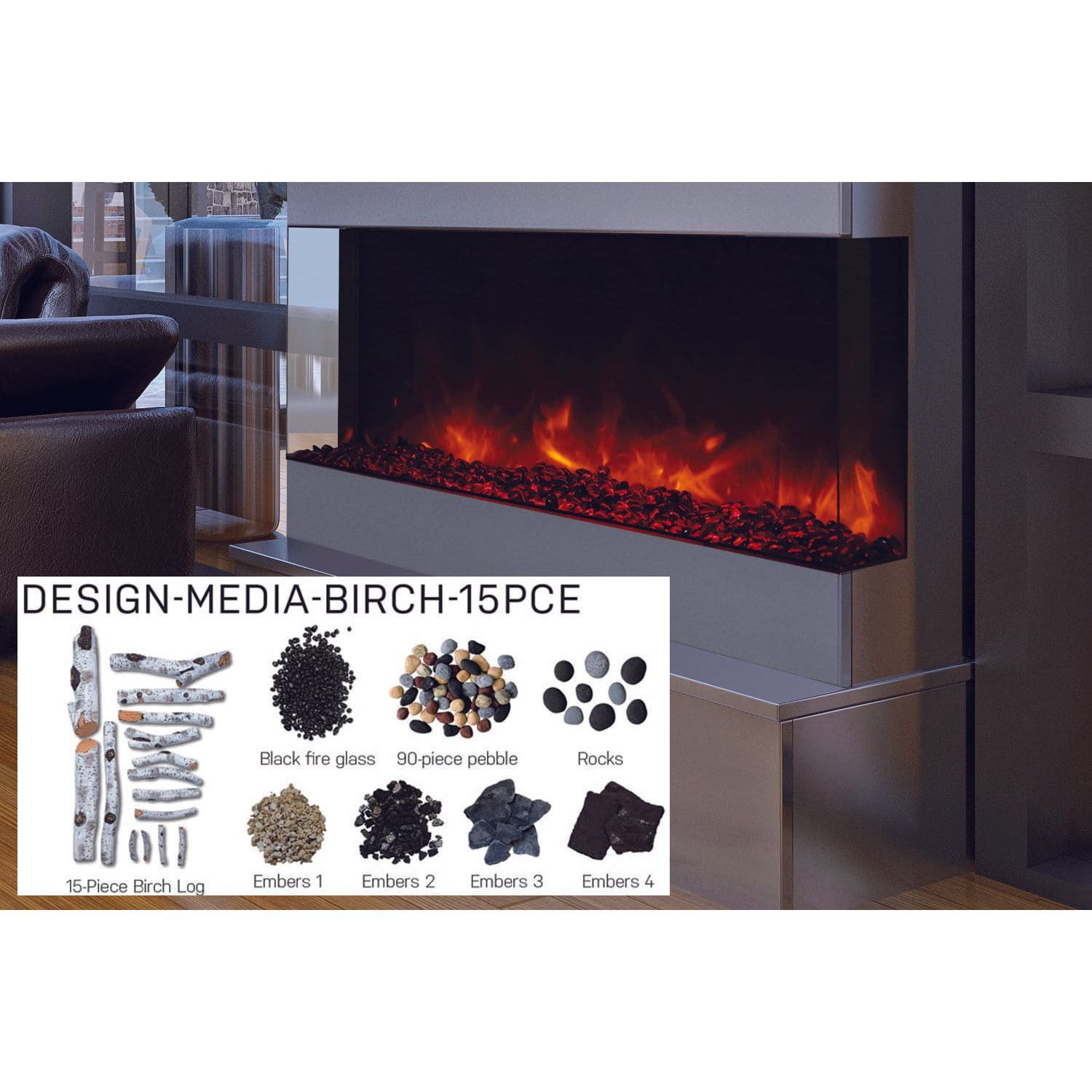 Amantii Panorama Tru View 40-inch 3-Sided View Built In Indoor/Outdoor Electric Fireplace