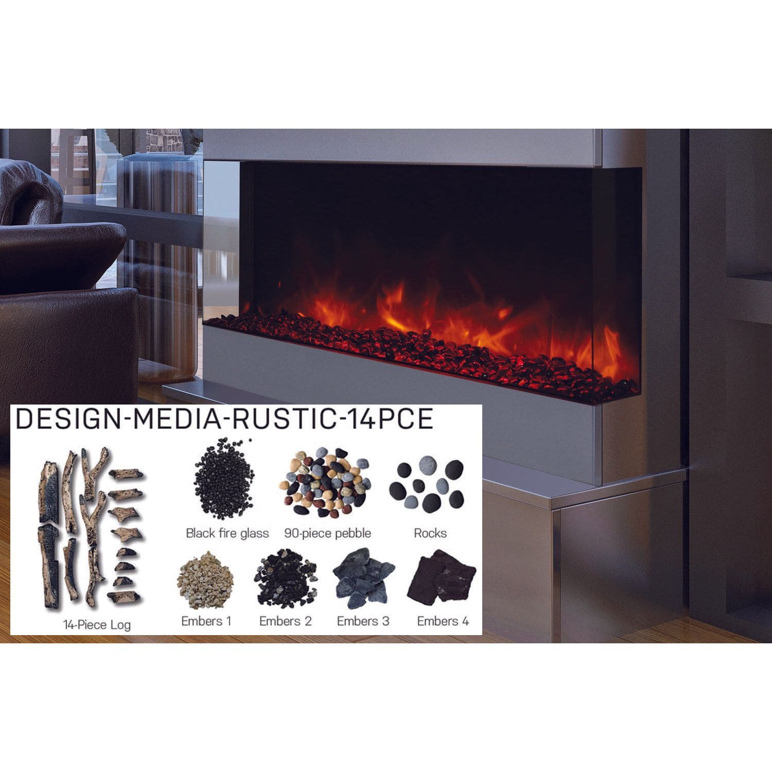 Amantii Panorama Tru View 40-inch 3-Sided View Built In Indoor/Outdoor Electric Fireplace