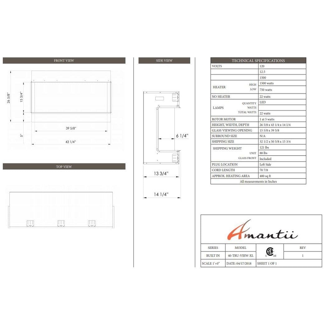 Amantii Panorama Tru View 40-inch 3-Sided View Built In Indoor/Outdoor Electric Fireplace