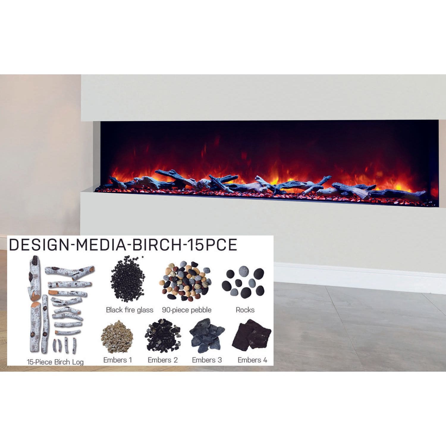 Amantii Panorama Tru View 72-inch 3-Sided View Built In Indoor/Outdoor Electric Fireplace 