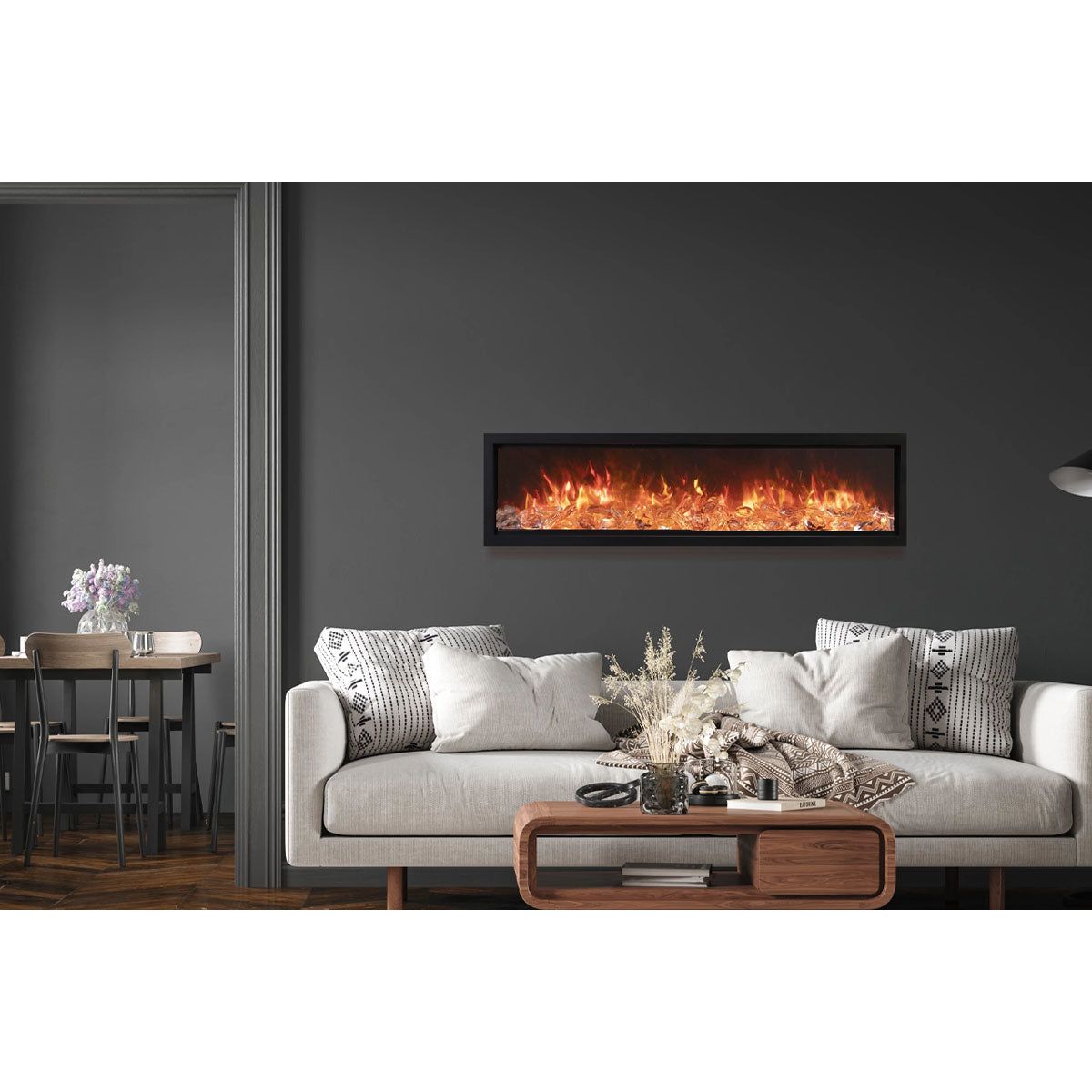 Amantii Symmetry Bespoke 74'' Wall Mount / Recessed Linear Indoor/Outdoor Electric Fireplace SAMPLE PHOTO