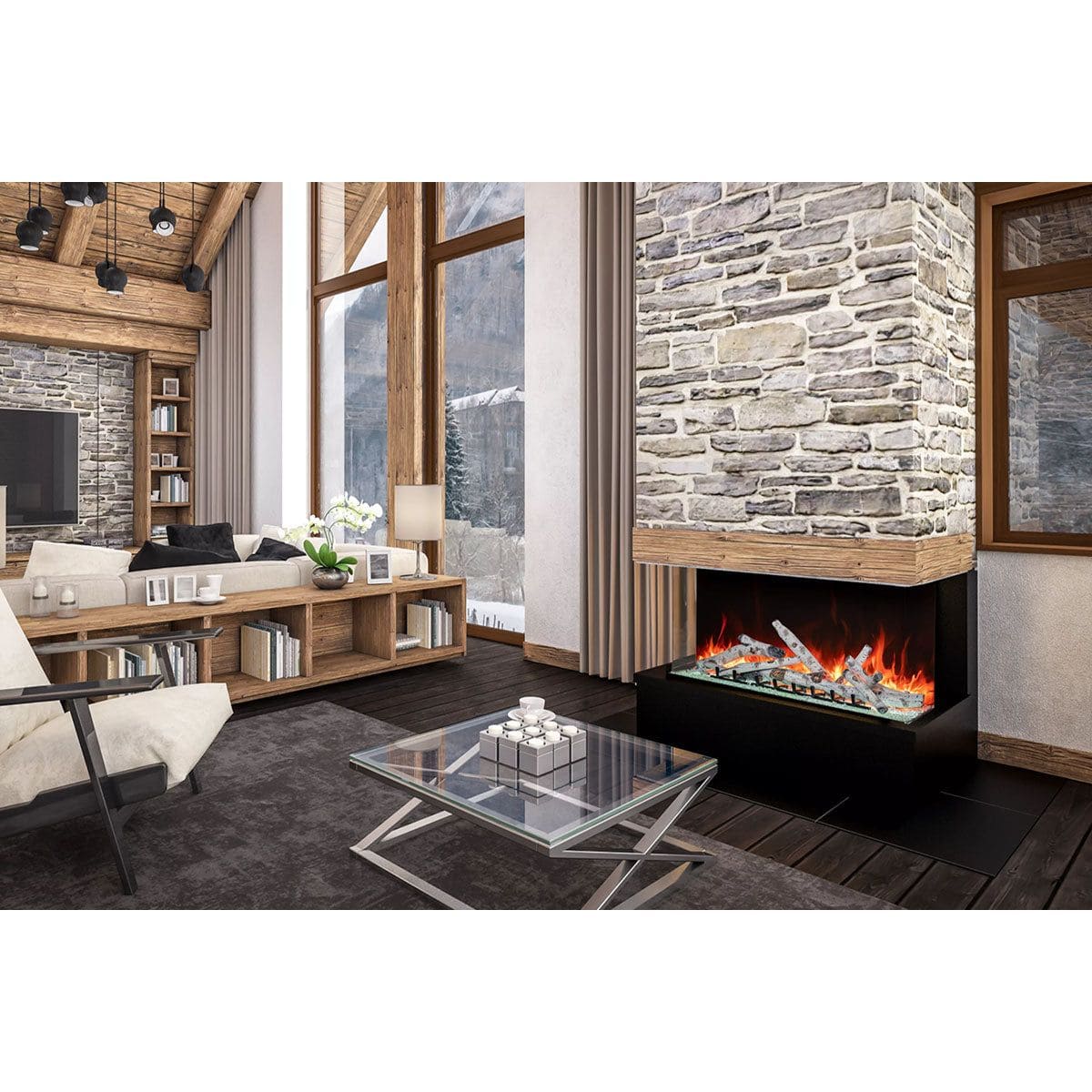 Amantii Tru View Bespoke 65-inch 3-Sided Built In Indoor/Outdoor Electric Fireplace