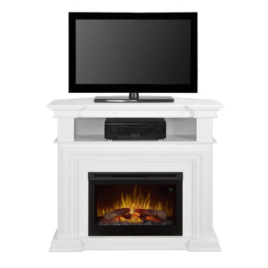 Colleen Wall or Corner Electric Fireplace Media Console in White FRONT VIEW