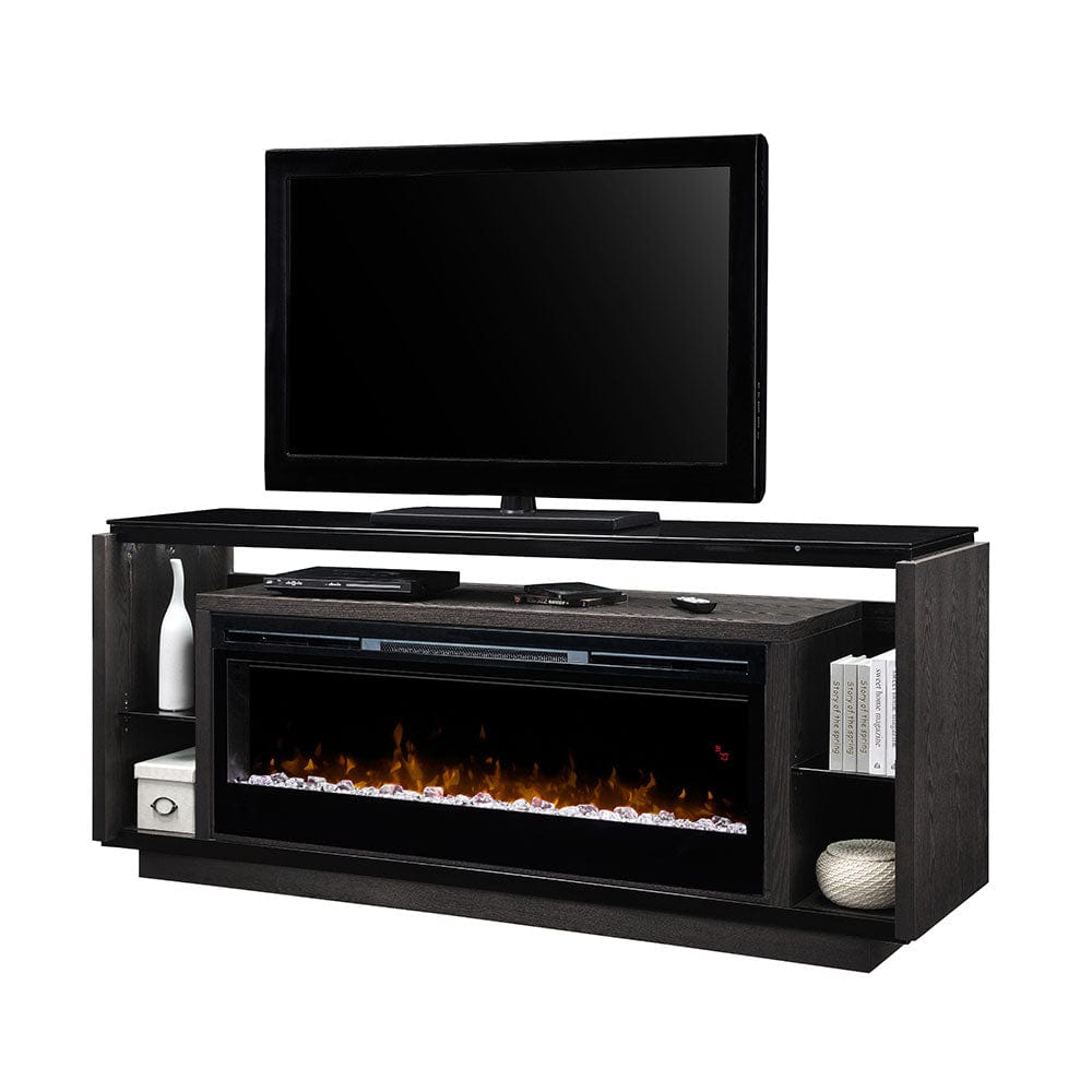 David Electric Fireplace Media Console w/ Acrylic Ice in Smoke FRONT VIEW