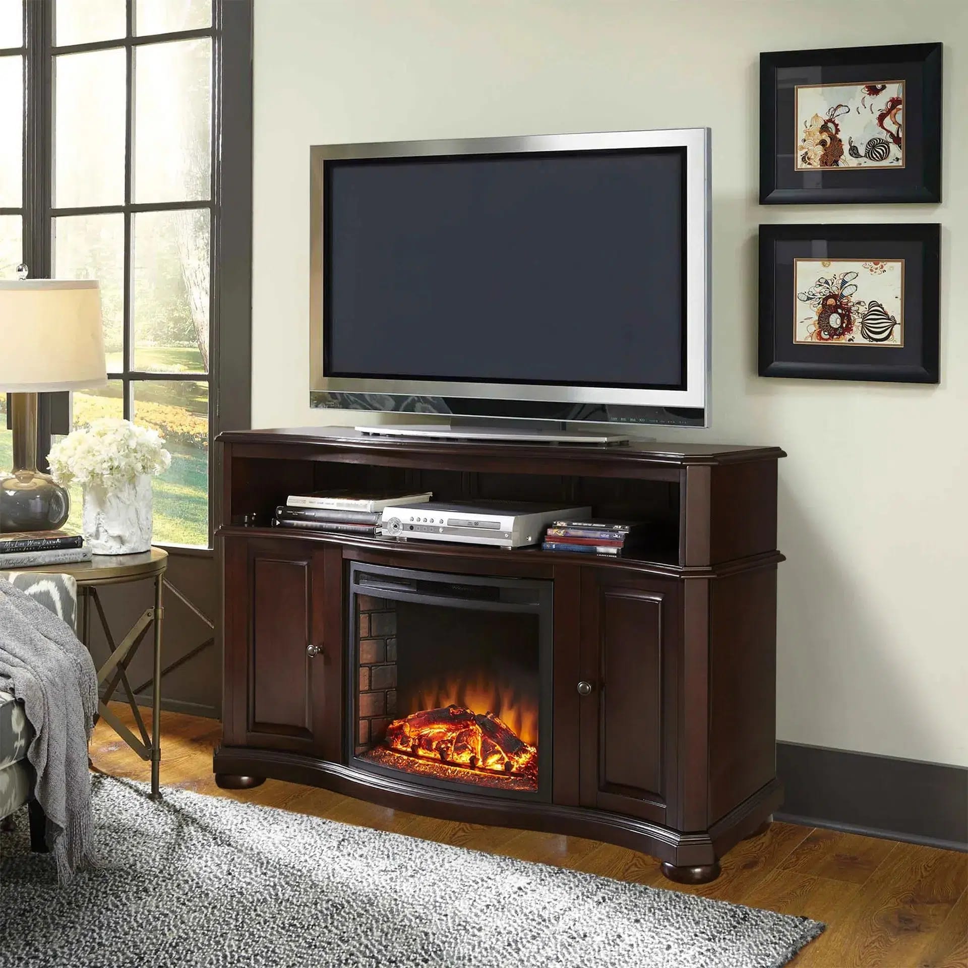 Design Specialties Merrill 54" Merlot Electric Media Fireplace SAMPLE PHOTO