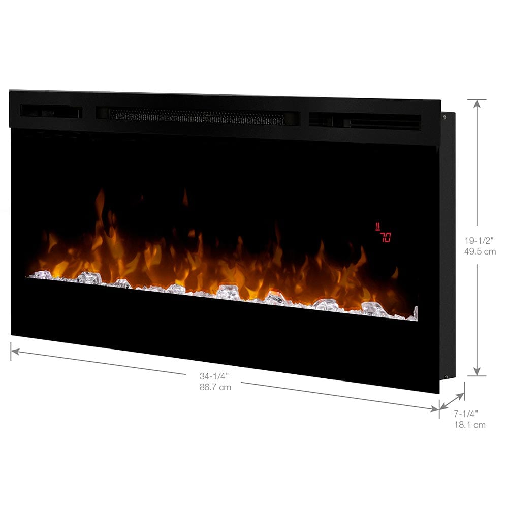 Dimplex Prism 34-In Electric Fireplace FRONT VIEW WITH SIZES