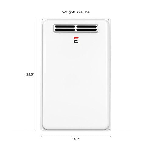 ECCOTEMP Builder Series Outdoor 6.8 GPM Liquid Propane Tankless Water Heater FRONT VIEW WITH SIZES