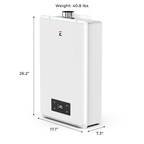 ECCOTEMP Builder Series 6.5 GPM Indoor Liquid Propane Tankless Water Heater SIDE VIEW WITH SIZES