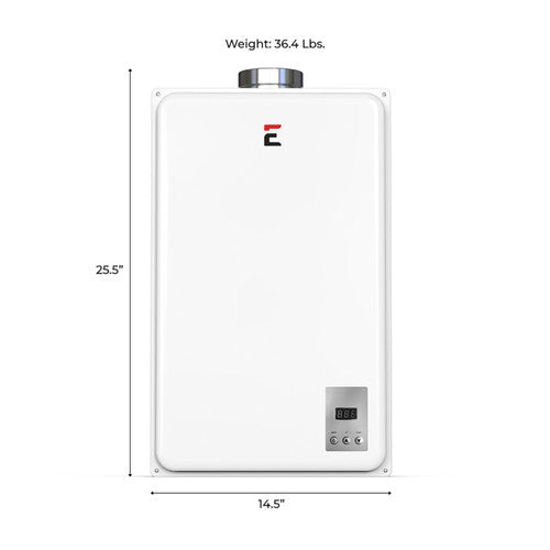 ECCOTEMP Builder Series Indoor 6.8 GPM Natural Gas Tankless Water Heater FRONT VIEW WITH SIZES