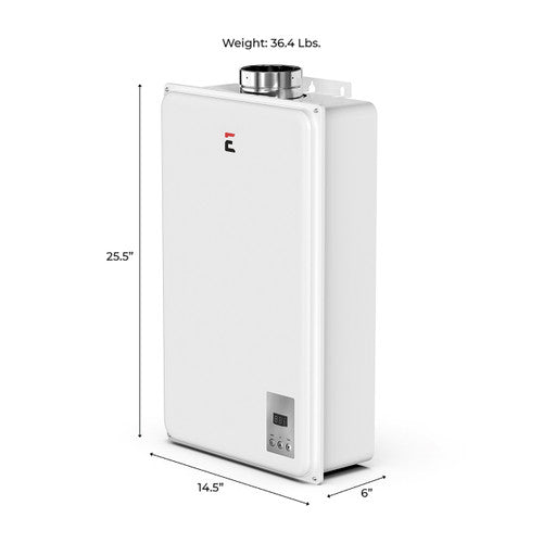 ECCOTEMP Builder Series Indoor 6.8 GPM Natural Gas Tankless Water Heater SIDE VIEW WITH SIZES