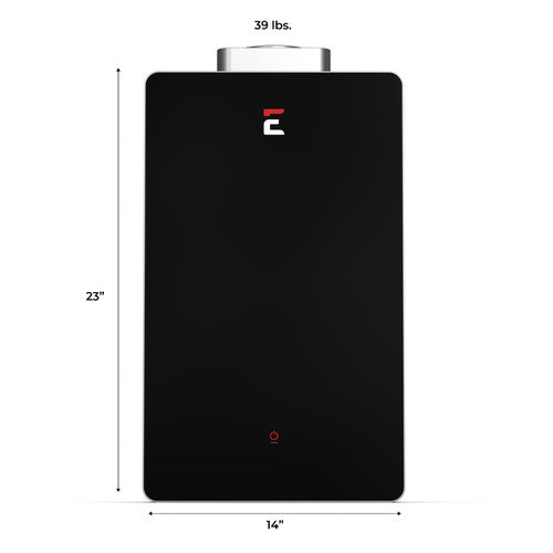 ECCOTEMP SmartHome 6.8 GPM Indoor Natural Gas Tankless Water Heater, SH22 Series FRONT VIEW WITH SIZES