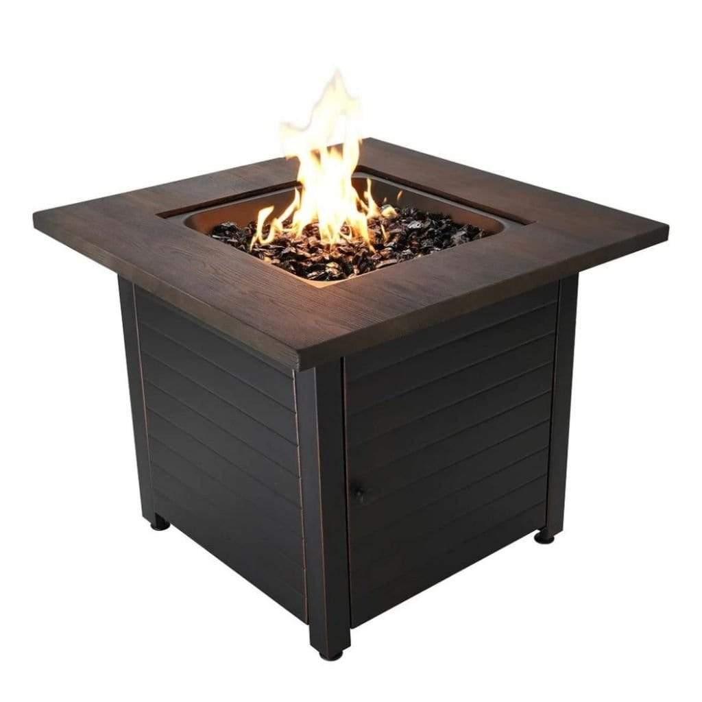 Endless Summer Spencer 30" Outdoor LP Gas Fire Pit Table With Printed Resin Mantel FRONT VIEW