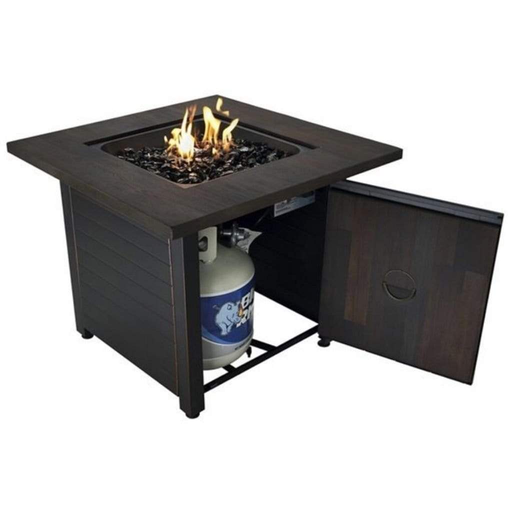 Endless Summer Spencer 30" Outdoor LP Gas Fire Pit Table With Printed Resin Mantel TANK VIEW