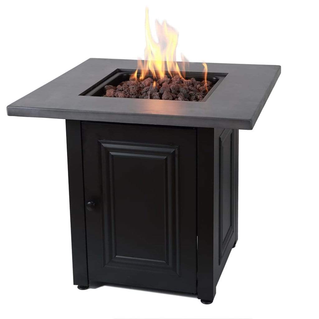 Endless Summer Wakefield 28" Outdoor LP Gas Fire Pit Table With Faux Concrete Resin Mantel FRONT VIEW