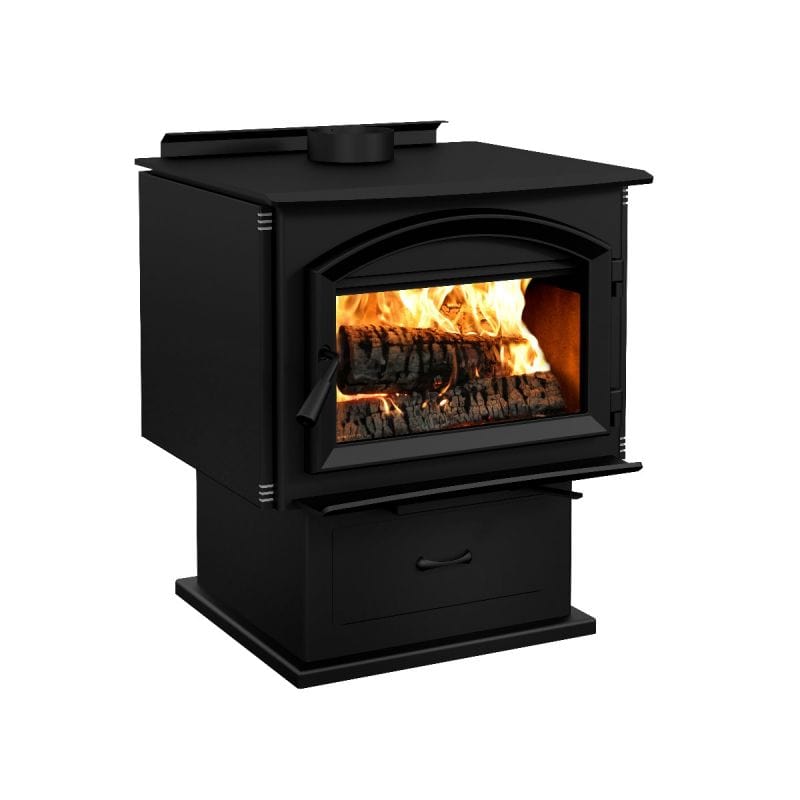 Enerzone Solution 3.5 Wood Stove with Blower FRONT AND SIDE VIEW