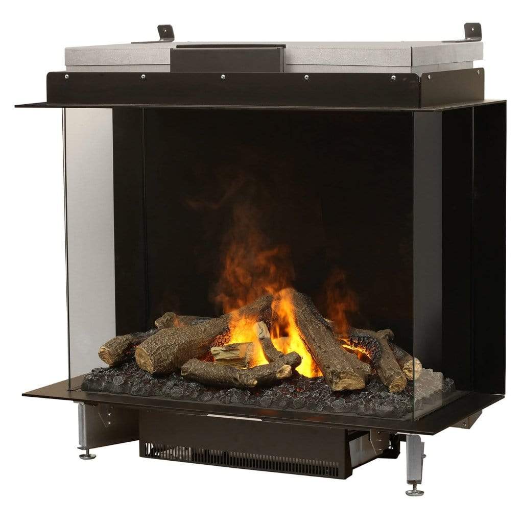 Faber e-MatriX 39" Three-Sided Bay View Built-in Water Vapor Electric Fireplace FRONT  AND SIDE VIEW