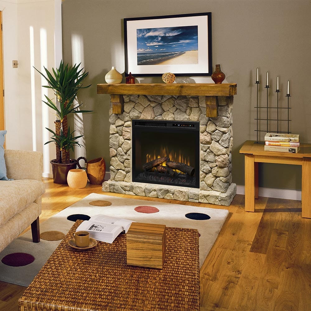 Fieldstone Rustic Electric Fireplace Mantel Package SAMPLE PHOTO