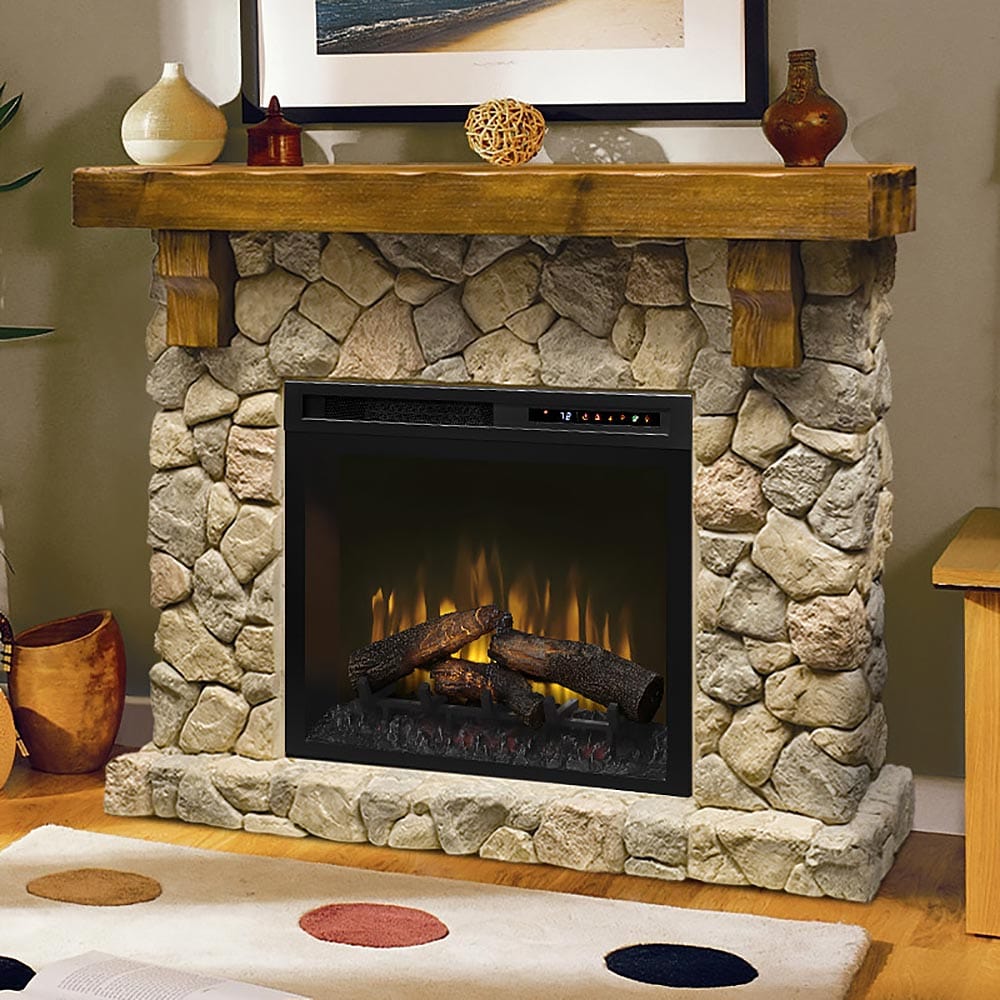 Fieldstone Rustic Electric Fireplace Mantel Package SAMPLE PHOTO