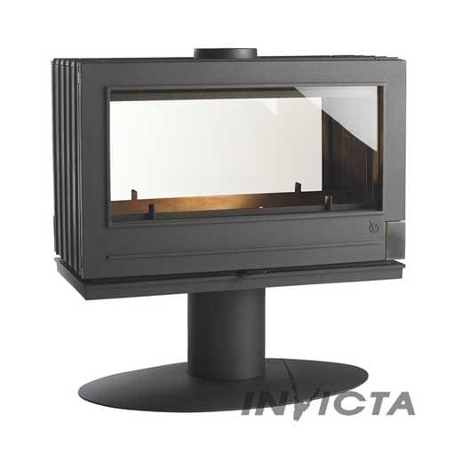 Invicta® Nelson Two Sided Glass 36" Cast Iron Wood Burning Stove Fireplace- Double sided see through Wood Stove FRONT VIEW