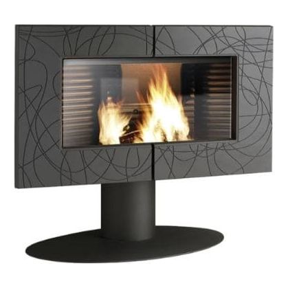 Invicta® Symphonia Cast Iron Wood Burning Fireplace 40" Clean Burning Modern Wood Stove FRONT VIEW