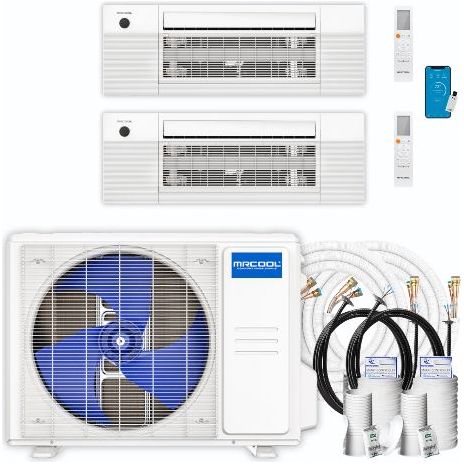 MRCOOL DIY Mini Split - 18,000 BTU 2 Zone Ceiling Cassette Ductless Air Conditioner and Heat Pump with 16 ft. and 2 COMPLETE SET