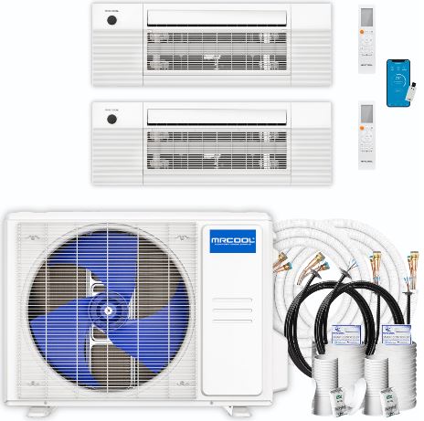 MRCOOL DIY Mini Split - 18,000 BTU 2 Zone Ceiling Cassette Ductless Air Conditioner and Heat Pump with 25 and 50 ft. Install Kit, DIYM218HPC00C10 COMPLETE SET