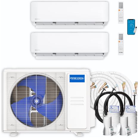 MRCOOL DIY Mini Split - 21,000 BTU 2 Zone Ductless Air Conditioner and Heat Pump with 16 ft. and 35 ft. Install Kit, DIYM227HPW00C02 COMPLETE SET