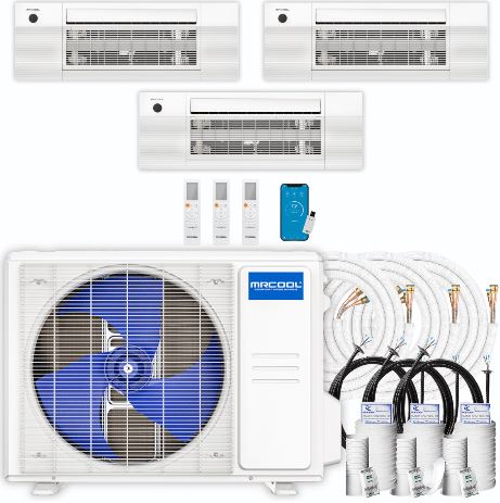 MRCOOL DIY Mini Split - 27,000 BTU 3 Zone Ceiling Cassette Ductless Air Conditioner and Heat Pump with 16 ft. Install Kit, DIYM327HPC00C00 COMPLETE SET