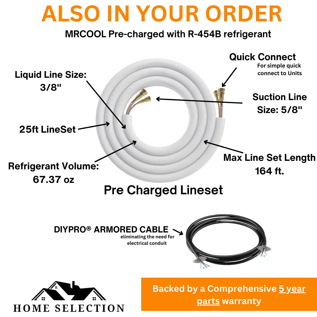 MRCOOL DIY® 5th Gen E Star 24,000 BTU Single Zone Mini Split Complete System with 25ft. Line Set 230V, DIY-24-HP-WM-230D25-O also in your order