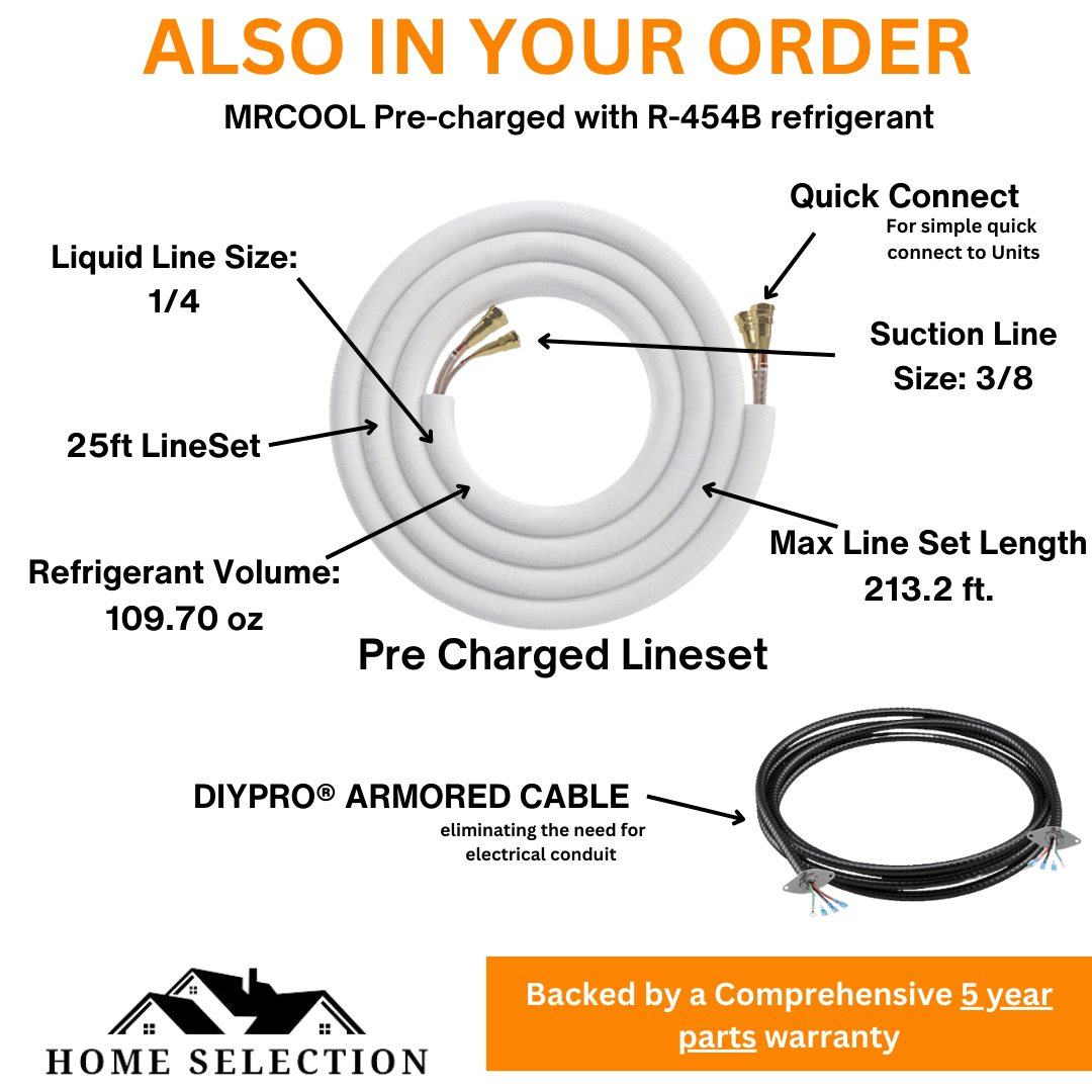 MRCOOL DIY® 5th Gen E Star 36,000 BTU Single Zone Mini Split Complete System with 25ft. Line Set 230V, DIY-36-HP-WM-230D25-O mrcool Included in your order pre charged lineset