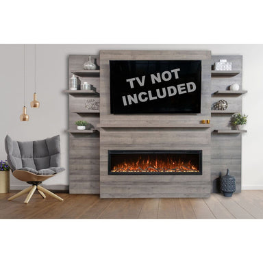 Modern Flames Allwood Wall System in Driftwood Gray | 60'' Spectrum Slimline Electric Fireplace SAMPLE PHOTO