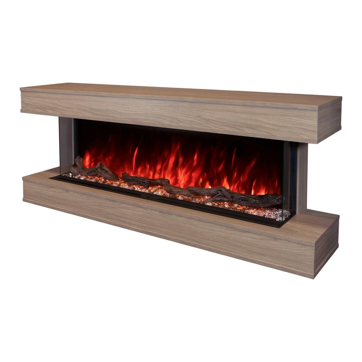 Modern Flames Landscape Pro 58'' Electric Fireplace Wall Mount Studio Suite | Coastal Sand FRONT AND SIDE VIEW