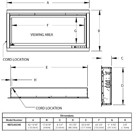 Napoleon AlluraVision 50 inch Slimline Wall Mounted Electric Fireplace - NEFL50CHS-1 