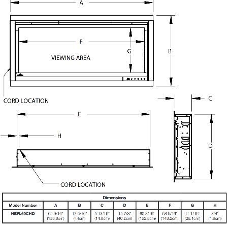 Napoleon AlluraVision 60 Inch Deep Wall Mounted Electric Fireplace - NEFL60CHD-1