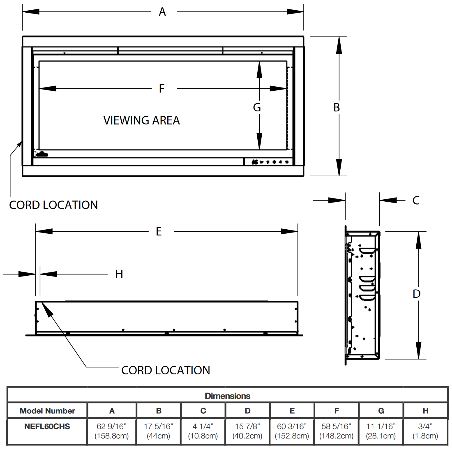 Napoleon AlluraVision 60 inch Slimline Wall Mounted Electric Fireplace - NEFL60CHS-1