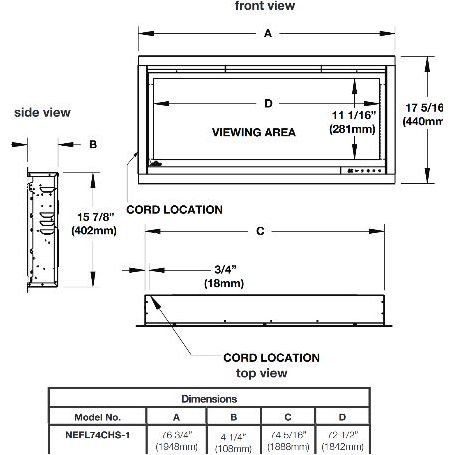 Napoleon AlluraVision 74 inch Slimline Wall Mounted Electric Fireplace - NEFL74CHS-1