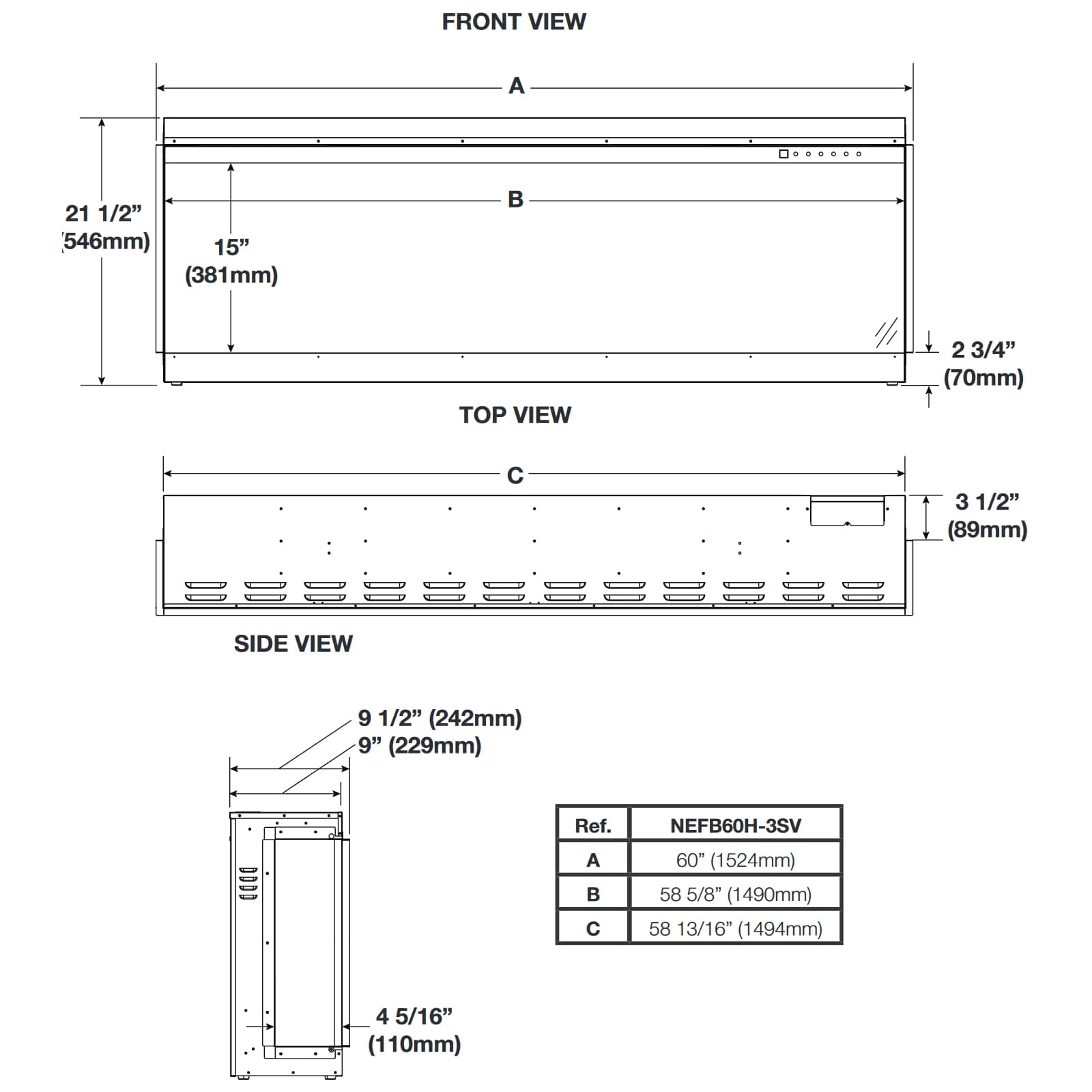 Napoleon Trivista 60 Three Sided Electric Fireplace - NEFB60H-3SV 