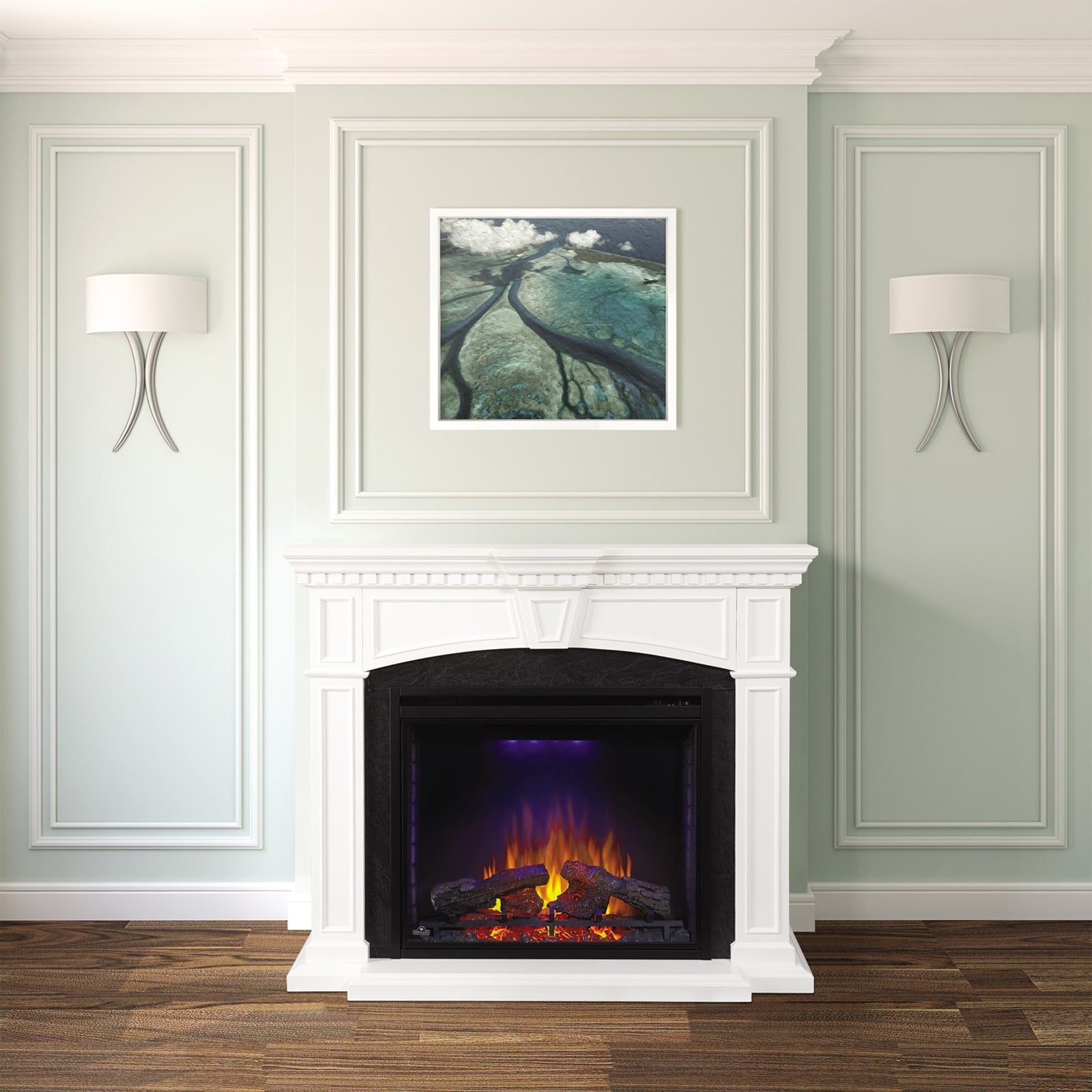 Napoleon The Taylor Electric Fireplace and Mantel package - NEFP33-0214W SAMPLE PHOTO