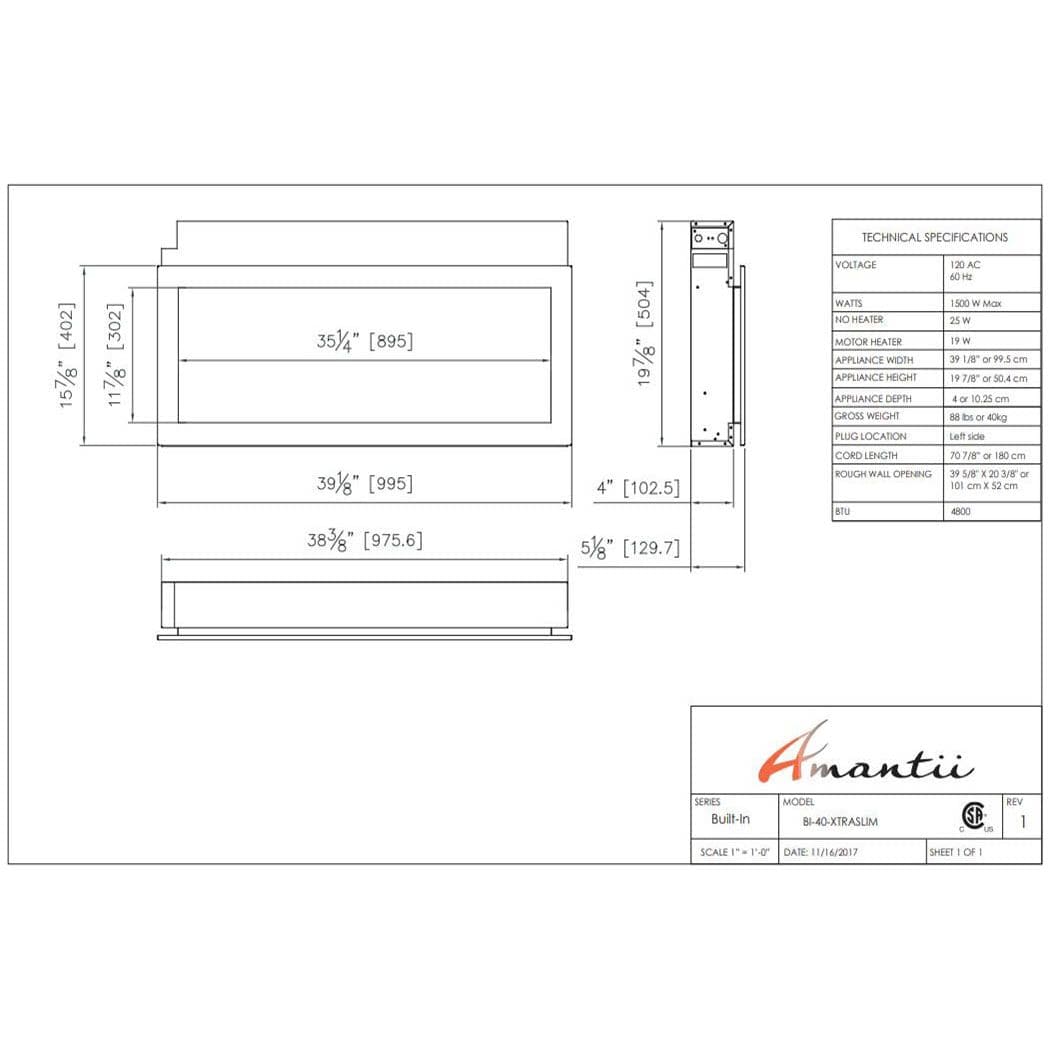 Open Box Amantii Panorama 40 inch Extra Slim Built-in Indoor/Outdoor Linear Electric Fireplace