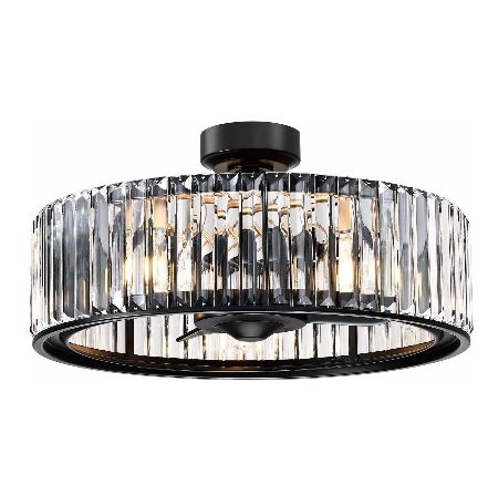 Parrot Uncle 25.5 In. Henslee Modern Crystal Ceiling Fan with Lighting in Black