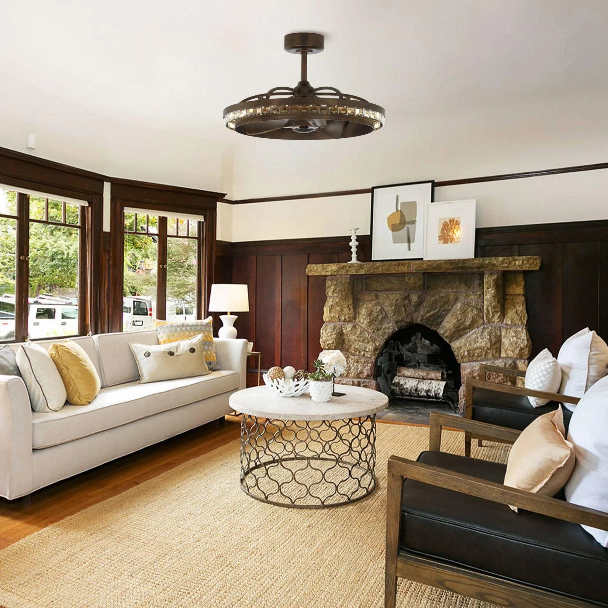 Parrot Uncle 29 In. Farmhouse Crystal Ceiling Fan with Lighting and Remote Control SAMPLE PHOTO