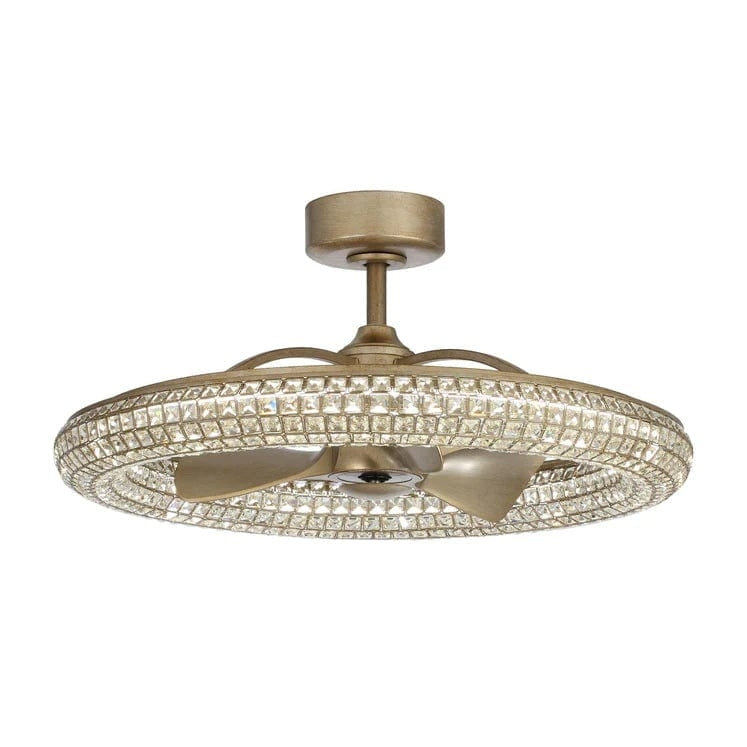 Parrot Uncle 33 In. Formal DC Motor Downrod Mount Reversible Crystal Ceiling Fan with Lighting FULL VIEW