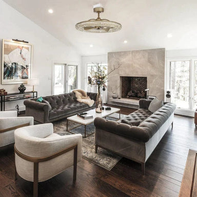 Parrot Uncle 33 In. Formal DC Motor Downrod Mount Reversible Crystal Ceiling Fan with Lighting SAMPLE PHOTO