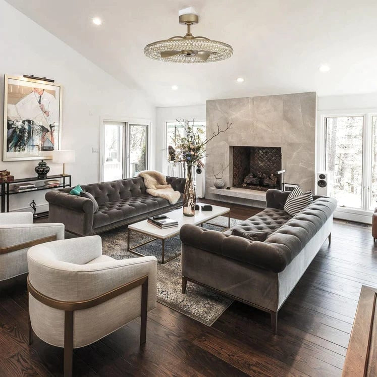 Parrot Uncle 33 In. Formal DC Motor Downrod Mount Reversible Crystal Ceiling Fan with Lighting SAMPLE PHOTO