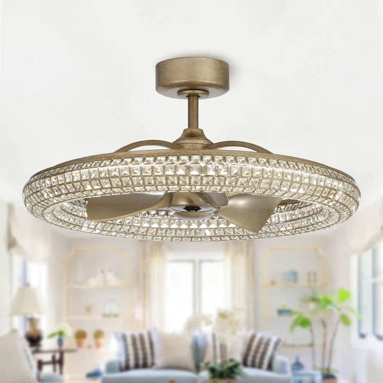 Parrot Uncle 33 In. Formal DC Motor Downrod Mount Reversible Crystal Ceiling Fan with Lighting FULL VIEW